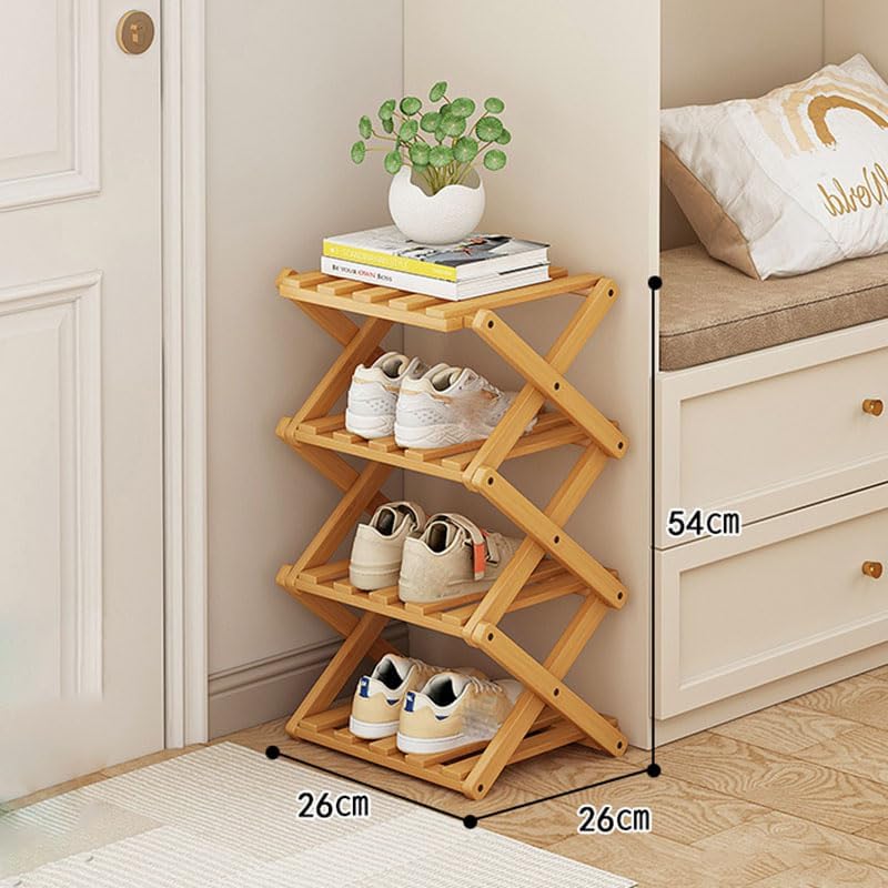 YYW Bamboo Shoe Rack for Entryway, Foldable Free Standing for Closet | Installation-Free Vertical Shoe Racks, Shoe Shelf for Living Room Bedroom, Easy To Assemble, Tawny 5 Layers