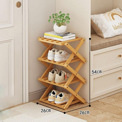YYW Bamboo Shoe Rack for Entryway, Foldable Free Standing for Closet | Installation-Free Vertical Shoe Racks, Shoe Shelf for Living Room Bedroom, Easy To Assemble, Tawny 5 Layers