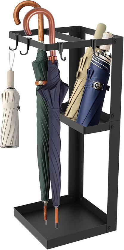 Umbrella Stand, Metal Umbrella Stand Indoor, 20 Inch Umbrella Holder for Entryway, Shelf for use with Small Umbrellas and Bottom Drip Tray for use with