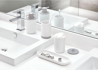 iDesign Cade Collection Toothbrush Holder, 3" x 3" x 4.5", White/Gray | For Normal Toothbrushes, For Spin Brushes, For Toothpaste