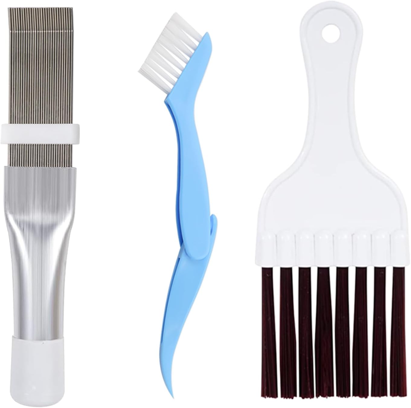 3 Pcs Air Conditioner Condenser Fin Comb Cleaner Kit, Ac Coil Cleaner Brush,1 Stainless Steel Radiator Fin Comb Straightener Refrigerator Tools,Cleaning Brush with Evaporator Radiator Clean Tool