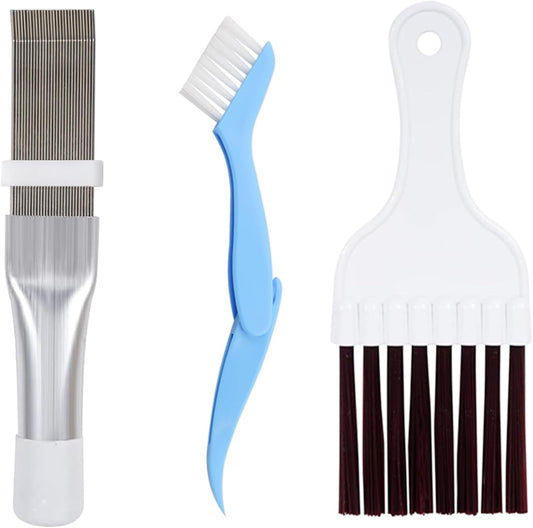 3 Pcs Air Conditioner Condenser Fin Comb Cleaner Kit, Ac Coil Cleaner Brush,1 Stainless Steel Radiator Fin Comb Straightener Refrigerator Tools,Cleaning Brush with Evaporator Radiator Clean Tool