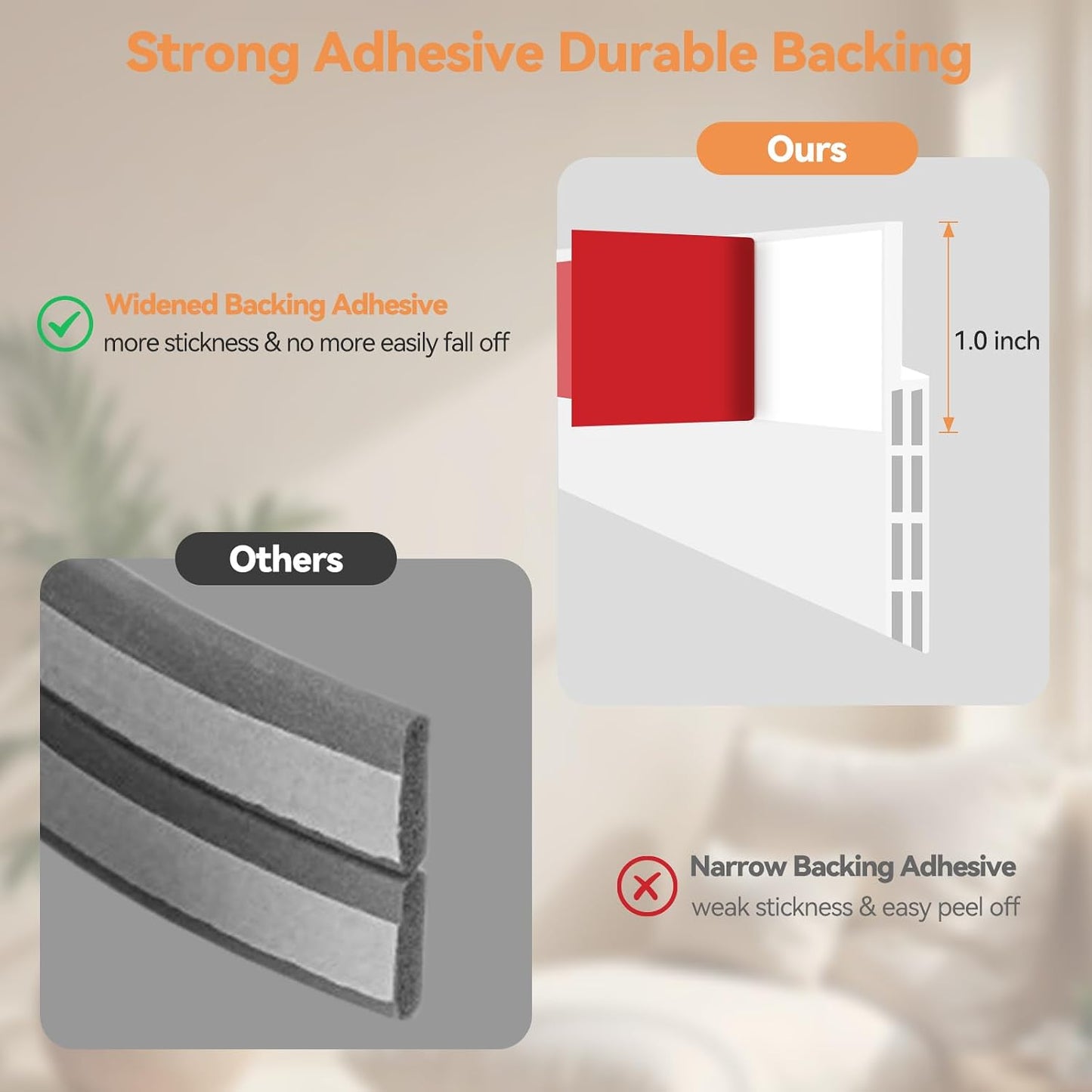 Ohuhu Door Draft Stopper, 1" Wide Adhesive Weather Stripping Seal, 39" | self-adhesive silicone, for interior exterior doors, 3-layer soundproof, save energy, blocks drafts, noise, light, dust, bugs