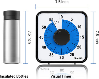Secura Home 60-Minute Visual Timer, 7.5 Inch Oversize Countdown Timer Clock for Kids and Adults, Durable Mechanical Time Management Tool with Magnetic Backing （Sky Blue）