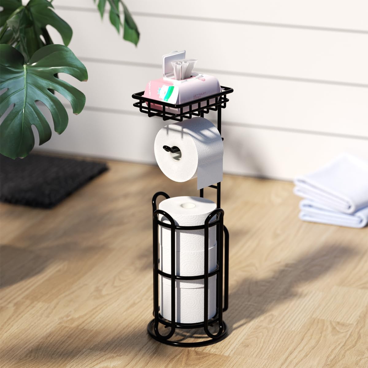 Toilet Paper Holder Stand Tissue Paper Roll Dispenser with Shelf for Bathroom Storage Holds Reserve Mega Rolls-Bronze