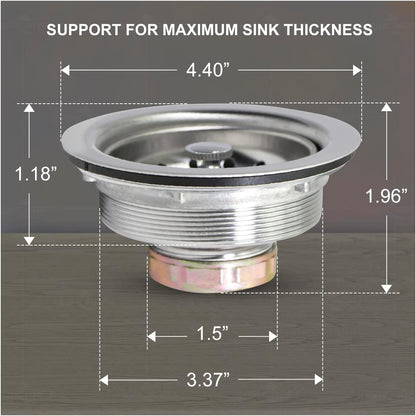 Highcraft 9733 Kitchen Sink (3-1/2'' Inch) Stainless Steel Drain Assembly With Strainer Basket-and Rubber Stopper, 3.5