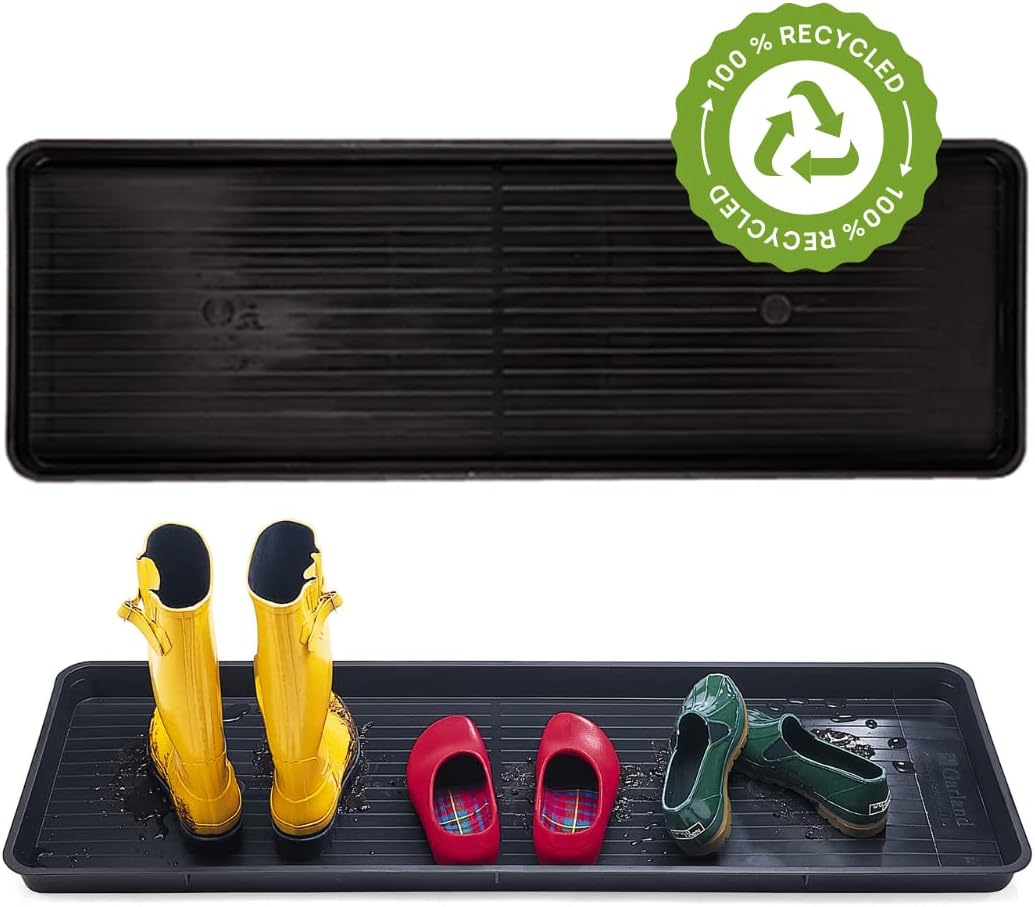 Gardeners Supply Company Large Boot Tray 2 Pack | Multi-Purpose All Weather Waterproof Indoor and Outdoor Shoes Mat Made with 100% Recycled Plastic | 46.5" L x 15.5" W and 2" Deep - Black