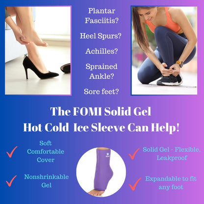 FOMI Hot Cold Ankle Foot Gel Ice Pack Wrap | 2 Pack | Premium Comfort 360 Degree Solid Gel Cooling Compression for Plantar Fasciitis, Heel Spurs, Achilles, Tendonitis, Sore Feet, Gout