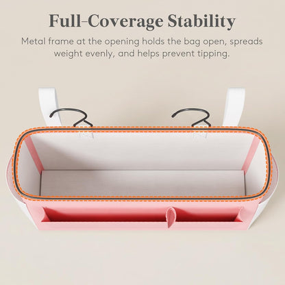 Lifewit Bedside Caddy Storage Organizer, Hanging Storage Bag with Fixed Straps, Book Remotes Holder for Home, College, Dorm, Bunk, Hospital, Crib Bed Rails, White