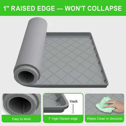 Washing Machine Pan, Drain Pan & Drip Pan, 30"x32" Thickened Silicone Mat with 1" Raised Edge, Non-Slip & Waterproof, Foldable Anti-Vibration Floor Protector for Laundry & Dryer - Grey - BLOFK