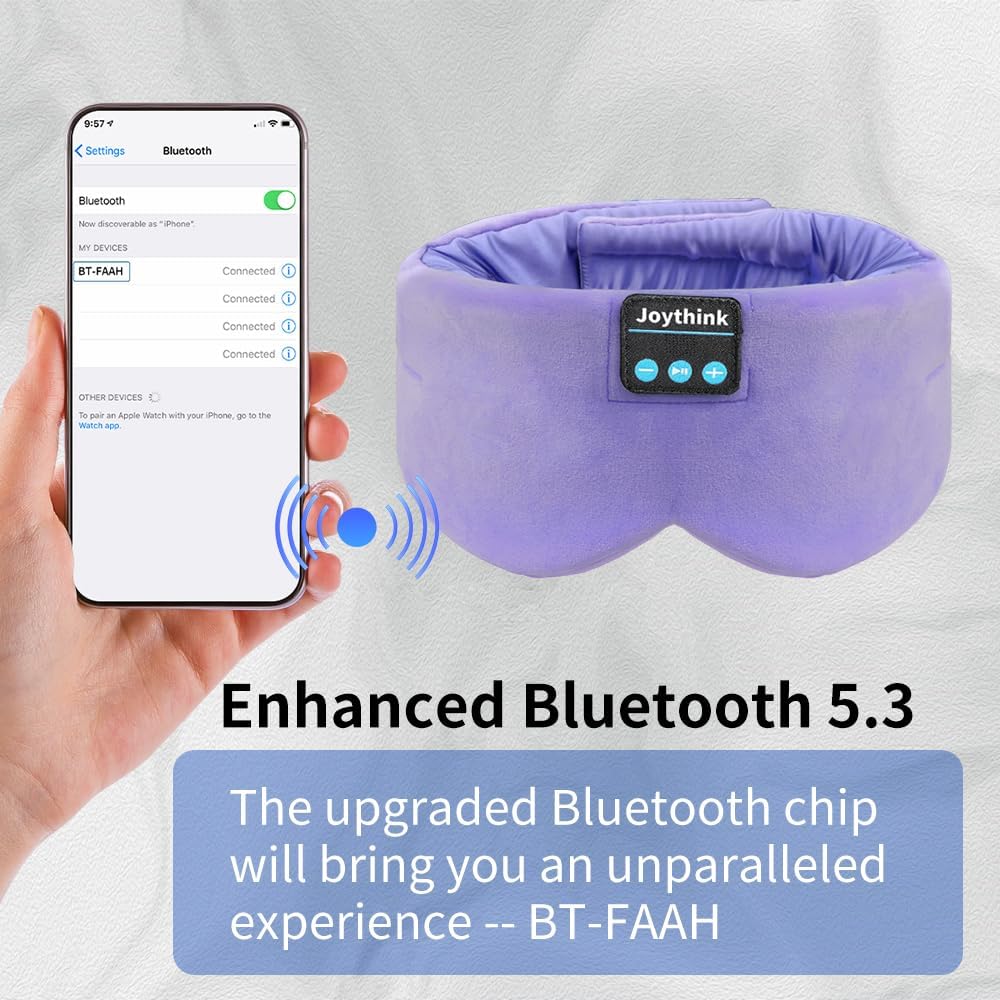 Joythink Sleep Headphones Bluetooth Sleep Mask Silk Headband Earphones Bluetooth Eye Mask for Sleeping On Side Blackout Soft Sleep Earphones Music Kids Children Eye Cover Purple