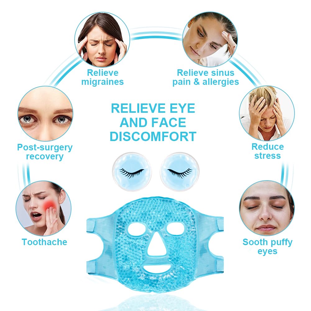 Cold Face Eye Masks Ice Face Mask Hot Cold Compress for Dark Circles, Puffiness, Migraines, Headache, Stress, Redness, Cooling Face Masks for Women Man, Skin Care