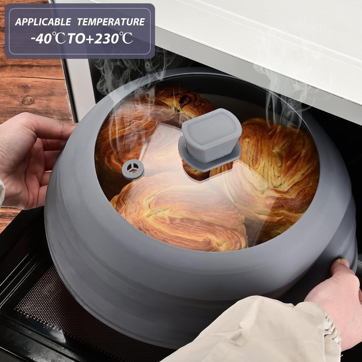 Microwave Splatter Cover Glass Splatter Guard Lid with Collapsible Silicone for Food Pot Cover Plate Cover 10.8 inch Black
