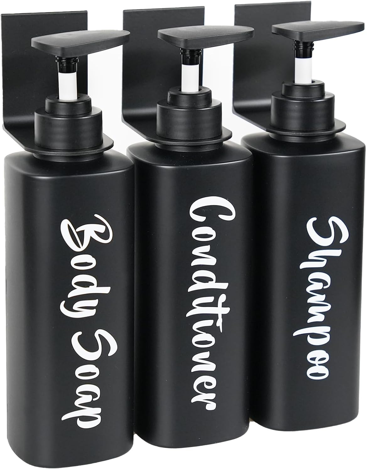 AUMIO 16.9oz Shampoo Dispenser for Shower Wall 3 Chamber, Drill Free Shampoo and Conditioner Dispenser with 6 Waterproof Labels, Wall Mounted Shower Soap Dispenser Shampoo Bottles for Home Bathroom