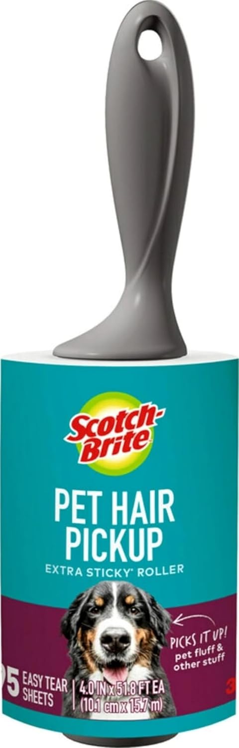 Scotch-Brite Pet Hair Extra Sticky Lint Roller, 95 Sheets Total,1 Pack | Designed for Removing Fur + Fluff on Couches, Clothes, Dog and Cat Beds, & More