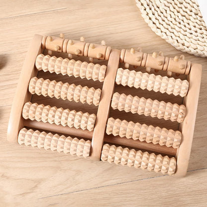 Wooden Foot Massager Roller Acupuncture Point Massager with 5 Rows of Beads for Plantar Relief and Relaxation, Manual Foot Massage Tool for Home Use by Men and Women