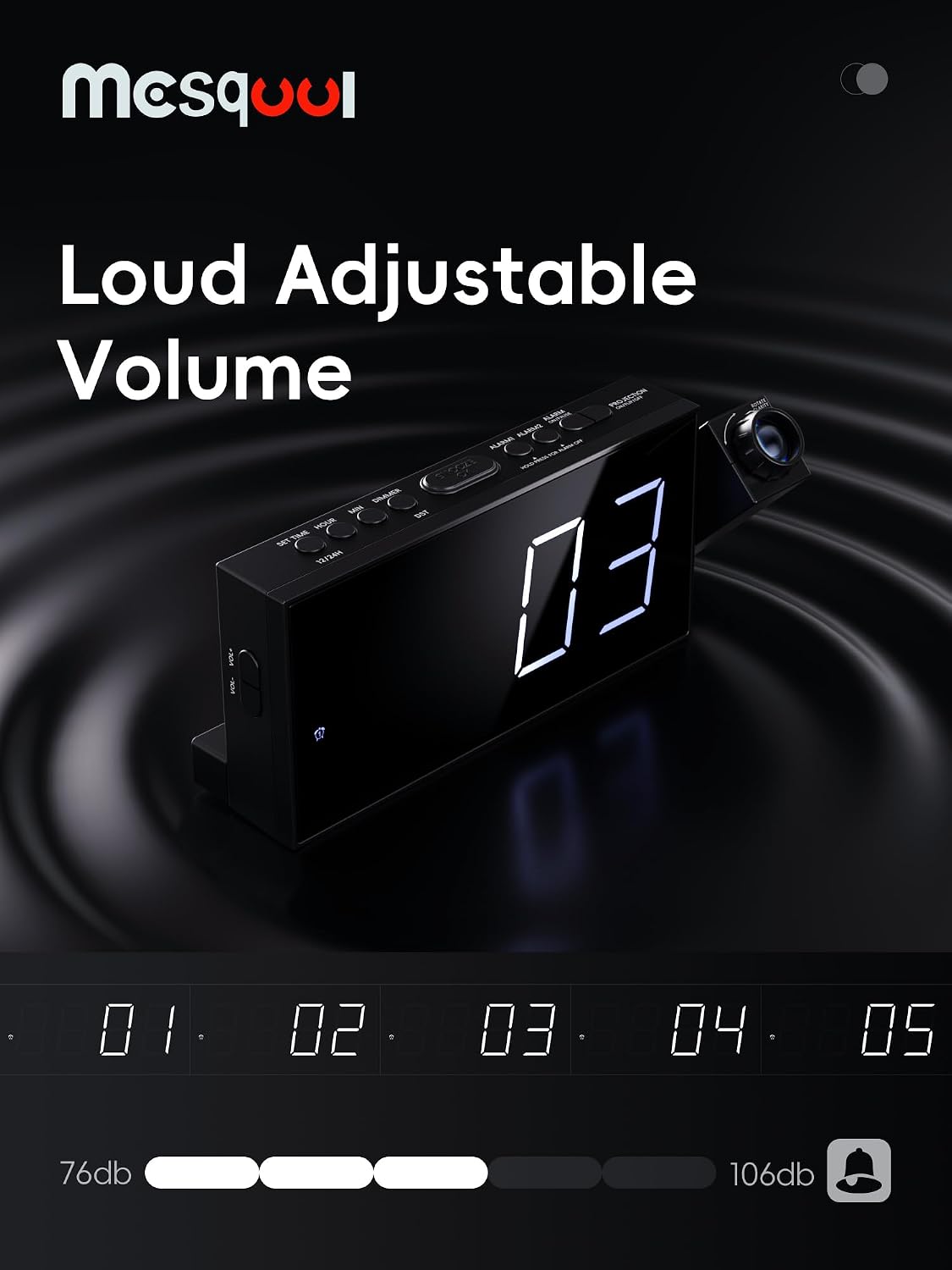Mesqool Projection Alarm Clock with Bed Shaker, Dual Alarms