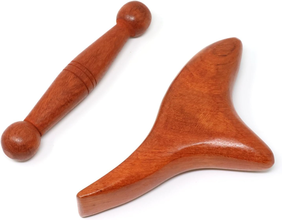 Honbay 2PCS Reflexology Tools Wood Body Massager Triangle Gua Sha Board Scraping Board Foot Massage Stick Tool Head Neck Hand Waist Calf Leg Foot Massager (Camphor Wood)