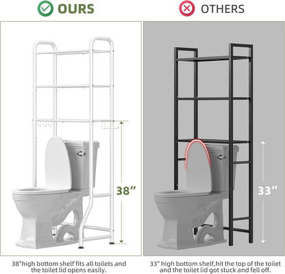 Simple Trending Over The Toilet Storage Cabinet, Metal Bathroom Shelf Organizer with Paper Holder and Hooks, 3 Tier, Black