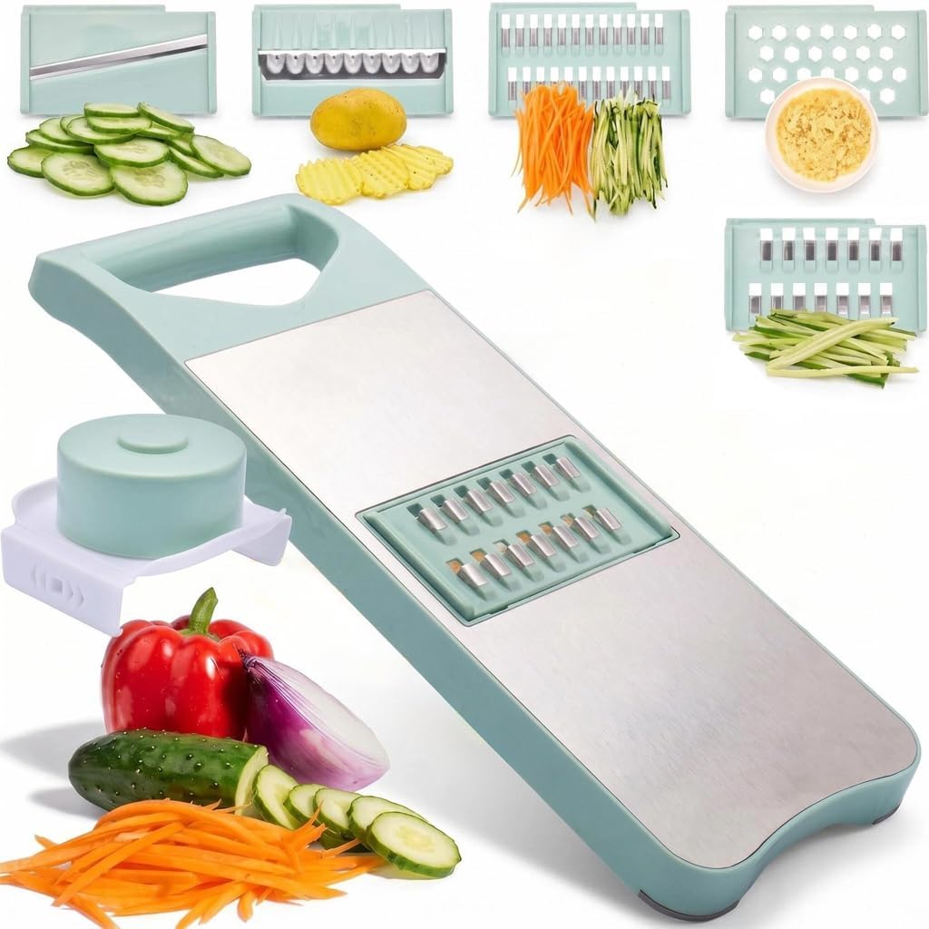 NACOLUS 6-Blade Mandoline Slicer for Kitchen,Handheld Vegetable Slicer | stainless steel surface,straight slicer 1/3mm,shredder 2/3mm,waffle fry cutter,grater,finger-safe hand guard,garlic slicer
