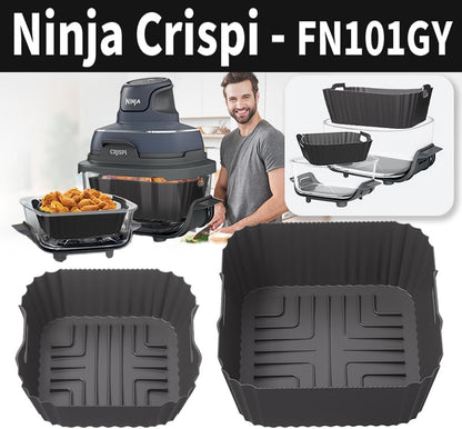 FN101 Air Fryer Silicone Liners for Ninja Crispi FN101GY/ FN101SG/ FN101ST, Non-Stick Reusable Ninja Glass Air Fryer Accessories Kit, Large for 4-QT & Small for 6-Cups Container