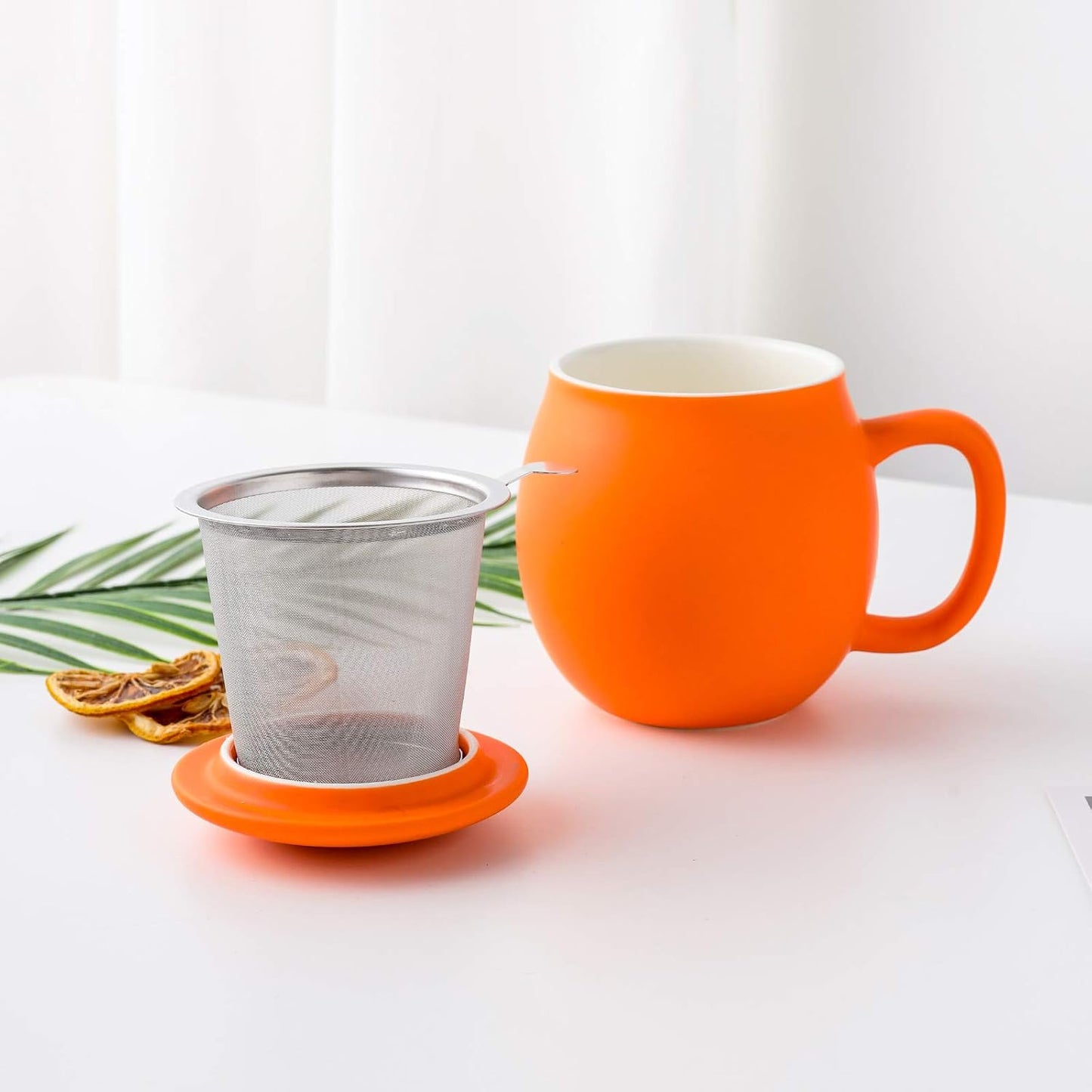 Yundu 12 OZ Matte Purple Ceramics Teacup with Infuser and Lid, Mug with Lid for Steeping - Stainless Steel Infuser for Loose Leaf Tea, Home Office Gift for Tea Lovers