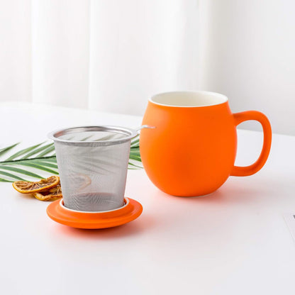 Yundu 12 OZ Matte Purple Ceramics Teacup with Infuser and Lid, Mug with Lid for Steeping - Stainless Steel Infuser for Loose Leaf Tea, Home Office Gift for Tea Lovers