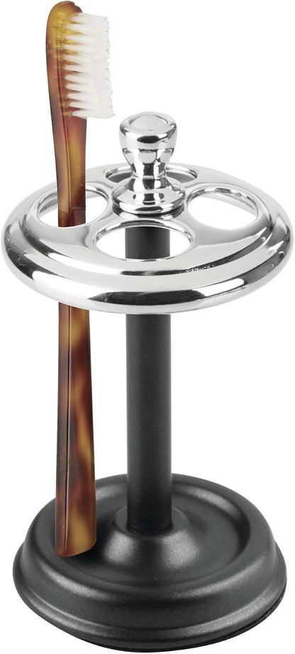 iDesign Steel Divided Toothbrush Holder Stand, 3.25" x 3.25" x 5.75" | Four Divided Compartments, Brushed Nickel & Polished Chrome