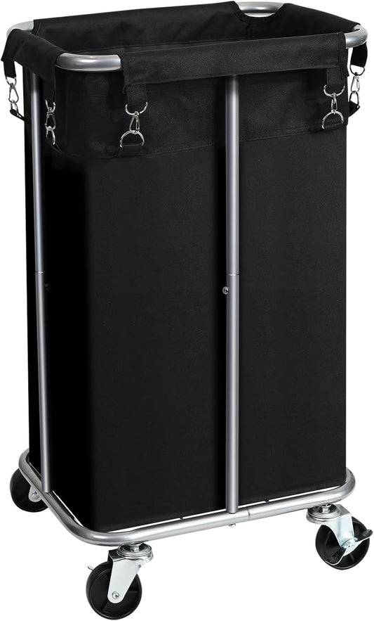 100L Rolling Laundry Hamper Basket with Wheels for Bedroom, Grey | Laundry Sorter Cart with Removable Bag, Tall Narrow Slim Clothes Organizer, Sturdy Metal Frame, Dorm Space Saving