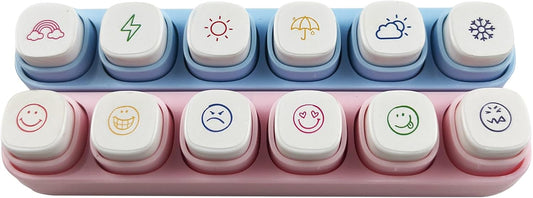 6-in-1 Pre Self-Inking Planner Stamp Set - Portable Emoticon Weather Themes Stamps with Storage Case for Bullet Journal, Scrapbooking, Travel, Daily Planning -100mm x 15mm (Quick-Dry Ink, 2pcs)