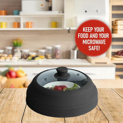 Microwave Splatter Cover Glass for Food - Large 10.8" Tempered Glass & Silicone Lid, Heat Resistant, Splatter Guard with Easy-Grip Handle