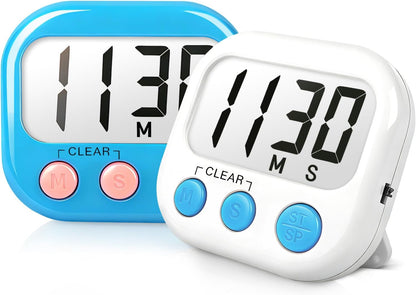 AOUCE Digital Timer for Kids Classroom Timers for Teacher 2 Pack Blue Green | Large Screen, Strong Magnetic, Loud Alarm, Countdown, Pomorodo, Stopwatch, Kitchen Timers for Cooking, Teacher Supplies