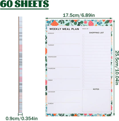 Thboxes 60 Sheets Magnetic Weekly Meal Planner for Fridge, Grocery List Pad | Tear-Off Shopping List, 7x10 In, Flower Design, Full Backing Grip, for Meal Prep, Kitchen, Families, Parents, Home Office