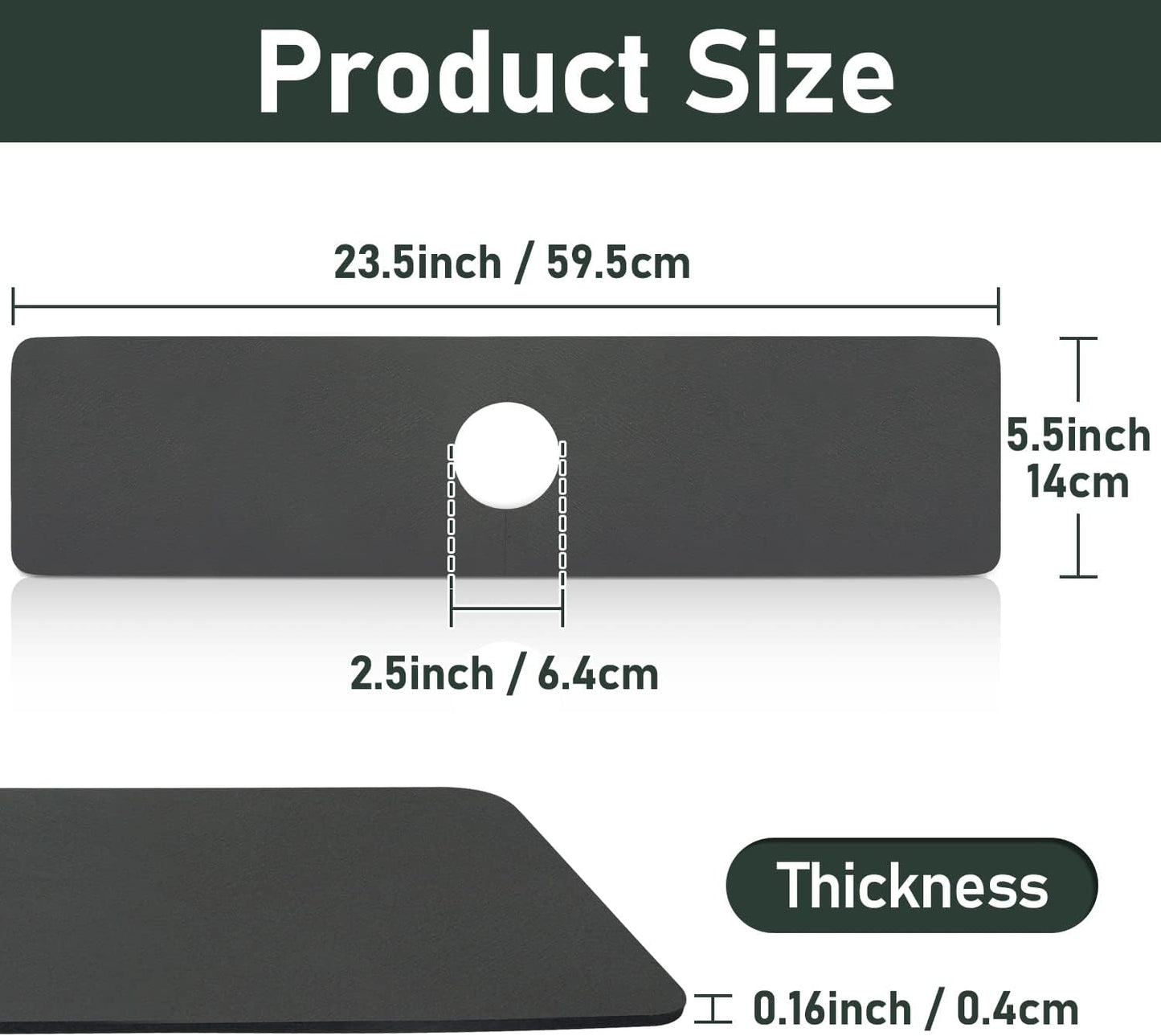 LOPNUR Cuttable Faucet Mat for Kitchen Sink, Extra Long 29 Inch, Black | Super Absorbent & Fast Dry Diatomite Sink Splash Guard, 0.8-2.4 Inch Adjustable Faucet Hole, Cut to Fit Bathroom & RV Sinks