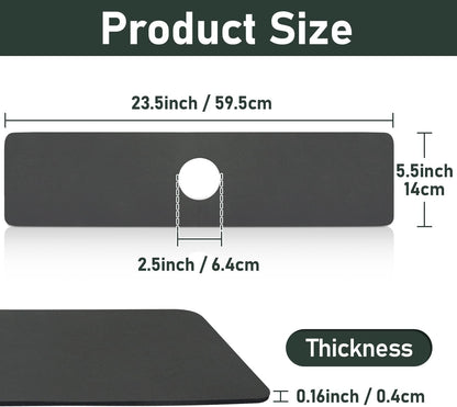 LOPNUR Cuttable Faucet Mat for Kitchen Sink, Extra Long 29 Inch, Black | Super Absorbent & Fast Dry Diatomite Sink Splash Guard, 0.8-2.4 Inch Adjustable Faucet Hole, Cut to Fit Bathroom & RV Sinks