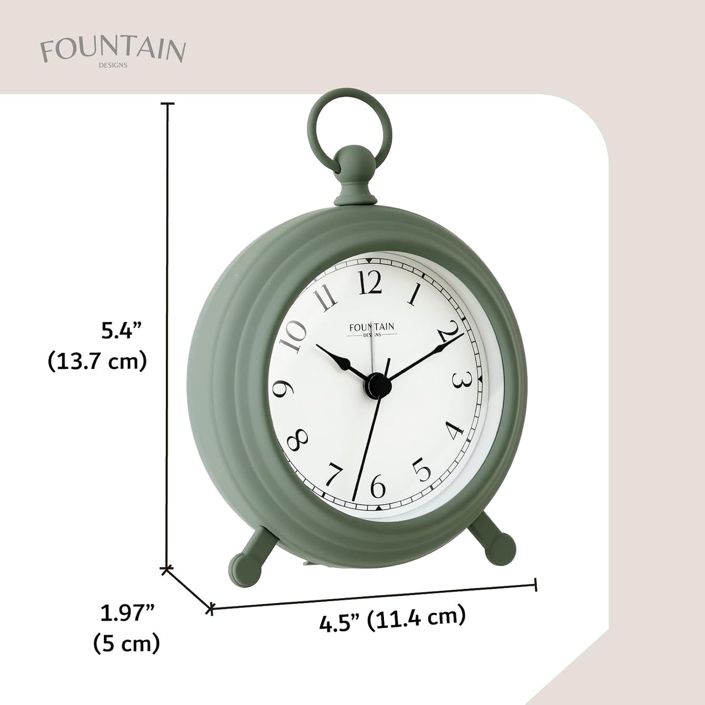 5.4" Jensen Pocket Watch Analog Alarm Clock,Morning Silver | Silent Non Ticking,Durable Metal,Loud Desk & Shelf Alarm Clocks for Bedroom,Home Office, Mantel & Living Room