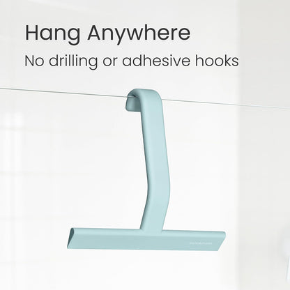 JustHang Shower Squeegee with Built-in Hook, 10-Inch Black | Award-Winning Design, All-One-Piece Soft-Touch Silicone, for Glass Door, Bathroom, Window, Mirror, Tile Wall, Car