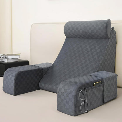 Vekkia 19'' Reading Pillow for Adults with XL Side Pockets, Adjustable Arms | 45° Back Support Chair for Sitting in Bed, Washable Cover, Perfect for Gaming, Watching TV, Relaxing, or Recovery, Gift Idea