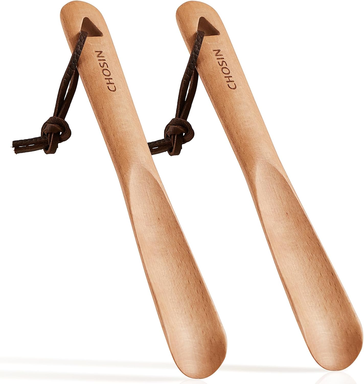 CHOSIN Shoe Horn for Kids Men Women, Portable Shoe Spoon Boot Horn Helper, 2pcs wooden shoehorn for Home or Travel