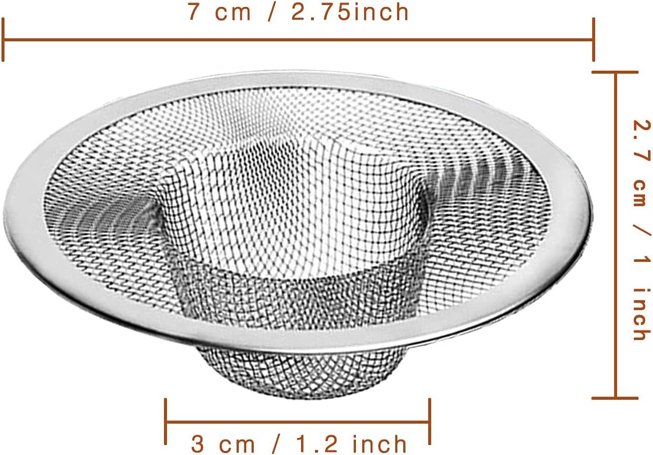 2pcs Heavy Duty Stainless Steel Slop Basket Filter Trap, 2.75" Top / 1" Mesh Metal Sink Strainer Shower Drain Hair Catcher for Kitchen Bathroom Bathtub Wash Basin Floor Balcony Drain Hole, Utility