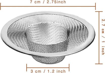 2pcs Heavy Duty Stainless Steel Slop Basket Filter Trap, 2.75" Top / 1" Mesh Metal Sink Strainer Shower Drain Hair Catcher for Kitchen Bathroom Bathtub Wash Basin Floor Balcony Drain Hole, Utility