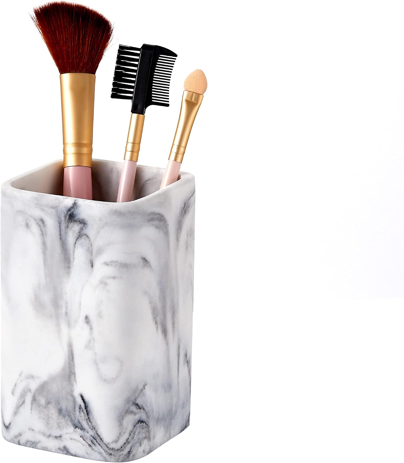 Marble Look Toothbrush Holder for Bathroom Countertop Organizer, Holds Toothpaste, Dental Floss, Razor, Comb, Makeup Brushes, and More, Stylish Bathroom Accessory for Tooth Brushing Essentials