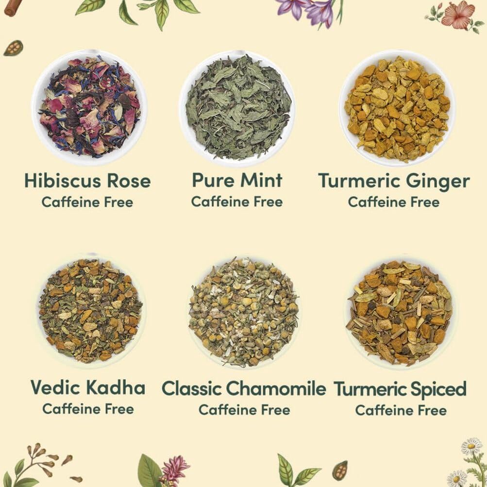 VAHDAM, Assorted Herbal Tea Sampler (18 Tea Bags, 9 Flavors) Caffeine-Free, Non-GMO | Double Infusion, Individually Enveloped Tea Bags | Herbal Tea Assortmen
