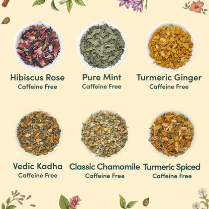 VAHDAM, Assorted Herbal Tea Sampler (18 Tea Bags, 9 Flavors) Caffeine-Free, Non-GMO | Double Infusion, Individually Enveloped Tea Bags | Herbal Tea Assortmen