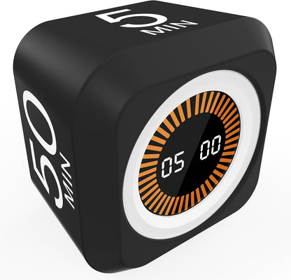 Rotating Cube Pomodoro Visual Timer 5, 25, 10 50 Minutes Preset | Custom Countdown, LED Display, Silicone Case, Loud Alarm&Silent, Rechargeable Desk Productivity Flip Timers for ADHD, Kitchen