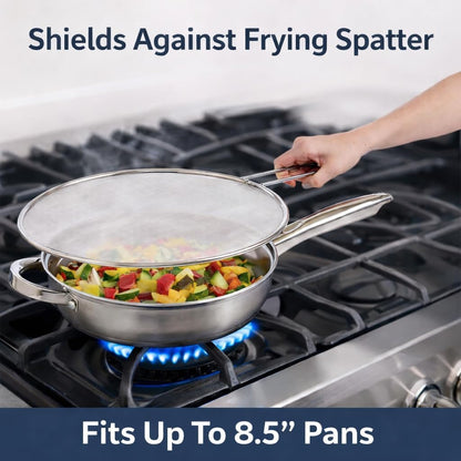 HIC Kitchen Splatter Screen, 18/8 Stainless Steel with Fine Mesh, 9-Inch, Fits Up To 8.5-Inch Pans