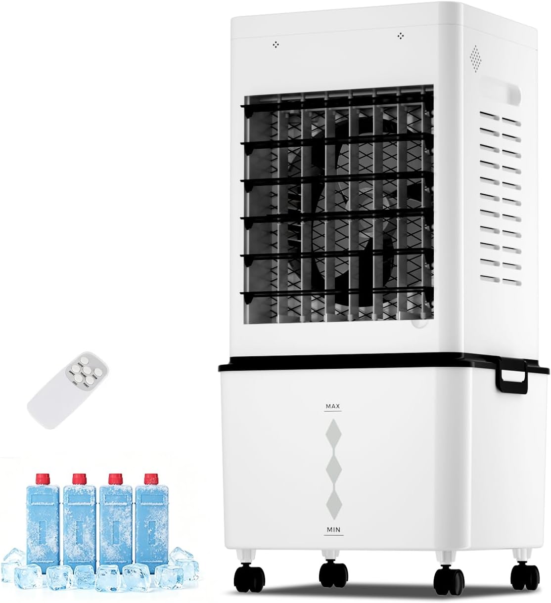 Evaporative Air Cooler, 3-in-1 Portable AC Tower Fan Air Conditioner with 4 Modes & 3 Speeds, 24H Timer, Remote 60°Oscillating Tower Fan, Quiet Swamp Cooler, Tower AC for Bedroom Office, 36inch, Black