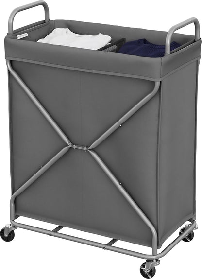 StorageWorks 2 Section Laundry Sorter with Wheels, 160L Beige Hamper Basket | Beige Divided Hamper, Rolling Organizer for Bedroom, Bathroom, College, Apartment