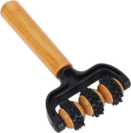Handheld Spiky Massage Balls Roller, 3 Wheels Spiky Point Muscle Massage Roller with Wood Handle, Muscle Relaxation Tools for Foot Arm Body Neck Leg Pain Pressure Relief