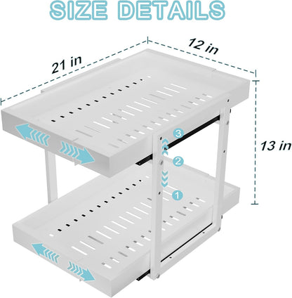 Golener 2-Tier Expandable Pull Out Cabinet Organizer, Cabinet Drawers, 16"D | Cabinet Pull Out shelves, Adjustable Pantry Drawers, Slide Out Drawers for Kitchen Cabinets, Under Sink Organizer, Black